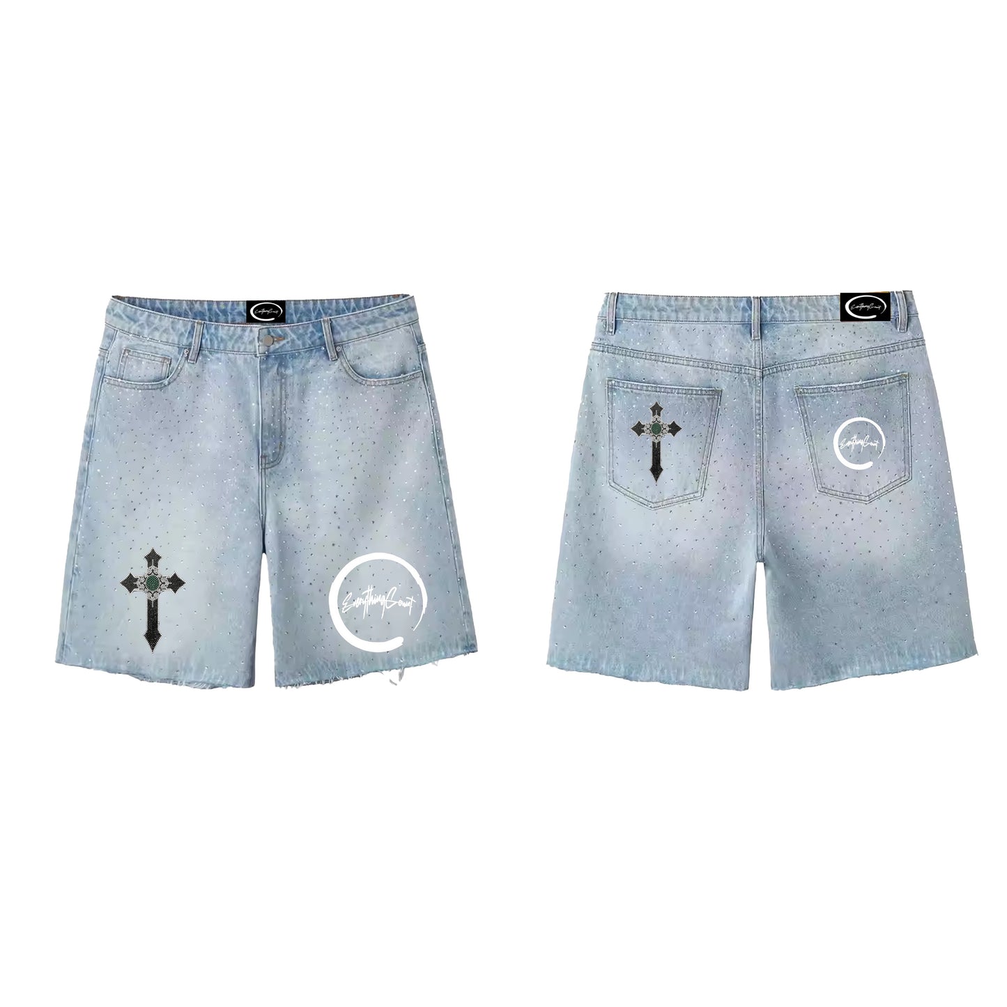 Rhinestone Washed Denim Jorts