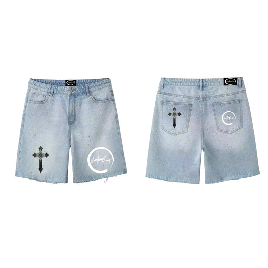 Rhinestone Washed Denim Jorts